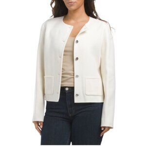 THEORY Ivory Wool Blend Pocket Front Cropped Jacket